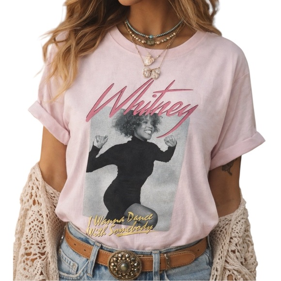 Whitney Houston Tops - Whitney Houston Pink I Wanna Dance With Somebody Nostalgic Graphic T-shirt Large